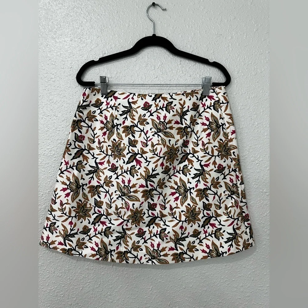 Tory Burch - Cream & Multicolored Floral Print Silk Miniskirt Sz 6 NWT